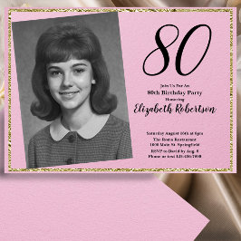 80th Custom Photo Pink and Gold  Kaart