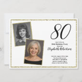 80th Custom Photo White and Gold Kaart (Voorkant)