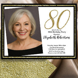 80th Custom Photo White Black and Gold  Kaart