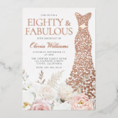 80th & Fabulous 80th Verjaardagsfeestje Roos Gold Folie Uitnodiging (Voorkant)