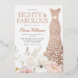 80th & Fabulous 80th Verjaardagsfeestje Roos Gold Folie Uitnodiging
