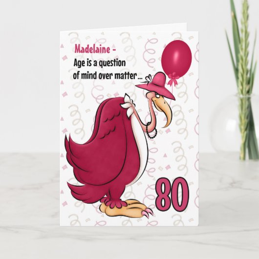 80th Funny Birthday Pink Buzzard met Name Kaart (Voorkant)