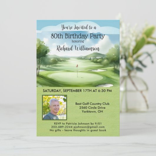 80th Men's Birthday Party Photo Golf  Kaart (Staand voorkant)