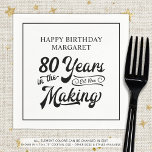 80th of Any Birthday Retro 80 Years in the Making Servet<br><div class="desc">Retro 80th of om het even welke verjaardagsgepersonaliseerde partijservetten die een retro titel van de type van het calligrafiemanuscript 80 JAREN IN HET MAKEN kenmerken die zijn of haar geboortejaar binnen het ontwerp en uw douane tekst-allen in uw keus van kleuren opnemen om met uw beroemingsthema te coördineren. WIJZIGINGEN: Alle...</div>