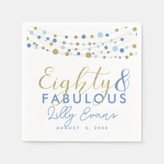 80th partij papier servet decoratie, glitter blauw (Voorkant)