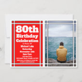 80th Red Photo Birthday Invitation Kaart (Voorkant)