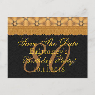 80th Save the Date Birthday Gold Black Lace Aankondigingskaart
