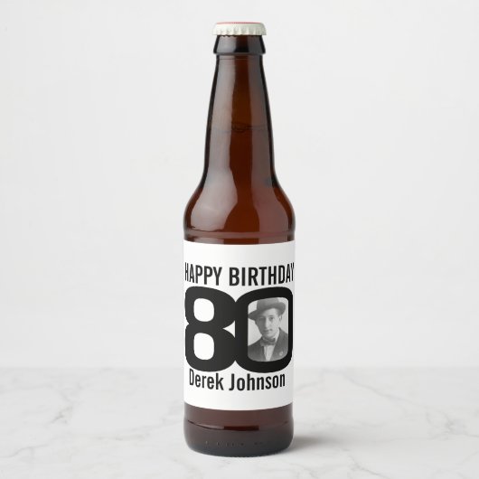 80th Verjaardag aangepaste foto naam label Bier Etiket (Voorkant)
