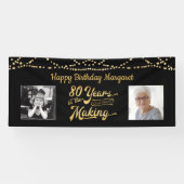 80th Verjaardag Zwart Goud String Lights Foto's Spandoek (Horizontaal)