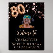80th Verjaardag zwart roos gouden foto ster welkom Poster (Voorkant)