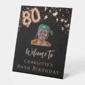 80th Verjaardag zwart roos gouden foto ster welkom Reclamebord Met Voetstuk (Voorkant)