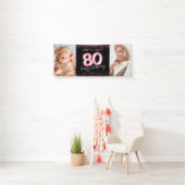 80th Zwart Roze Gelukkige Verjaardag Foto Banner (Insitu)