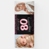80th Zwart Roze Gelukkige Verjaardag Foto Banner (Verticaal)