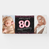 80th Zwart Roze Gelukkige Verjaardag Foto Banner (Horizontaal)