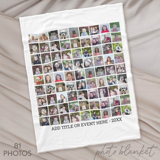 81 Foto Collage Raster - Aangepaste Tekst - Wit Fleece Deken