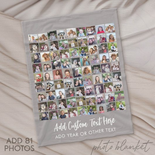 81 foto-collageraster met tekst - grijs fleece deken