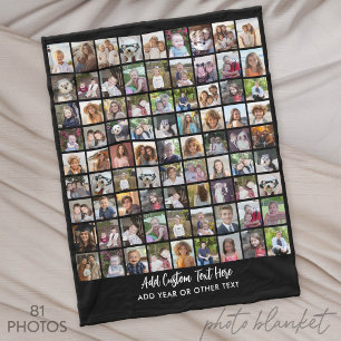 81 Fotocollage-raster met tekst - zwart Fleece Deken