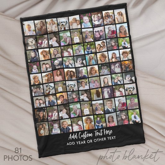 81 Fotocollage-raster met tekst - zwart Fleece Deken
