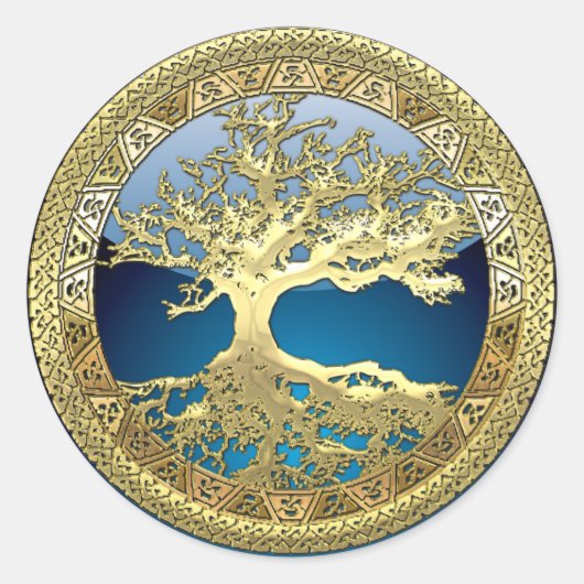 [81] Golden Celtic Tree of Life [3D] Ronde Sticker (Voorkant)