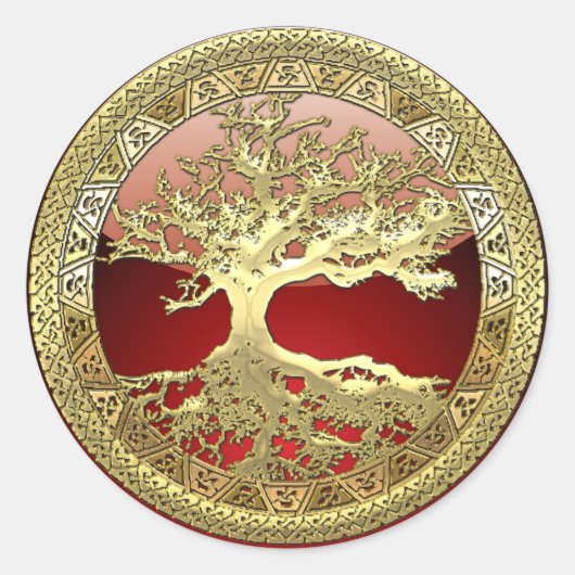 [81] Golden Celtic Tree of Life [3D] Ronde Sticker (Voorkant)