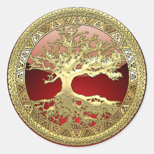 [81] Golden Celtic Tree of Life [3D] Ronde Sticker