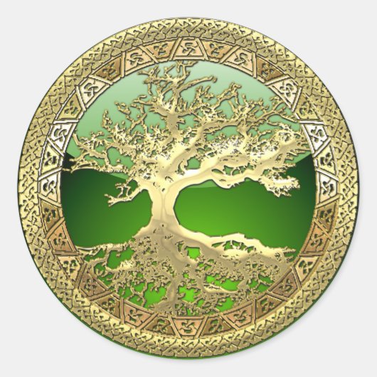 [81] Golden Celtic Tree of Life [3D] Ronde Sticker (Voorkant)