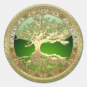 [81] Golden Celtic Tree of Life [3D] Ronde Sticker