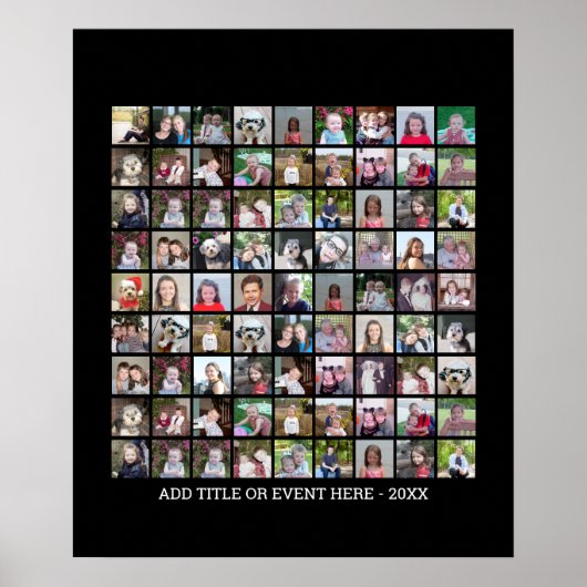 81 Square Photo Collage Grid - aangepaste tekst -  Poster (Voorkant)