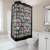 81 Square Photo Collage Grid met tekst - zwart Douchegordijn (In situ)