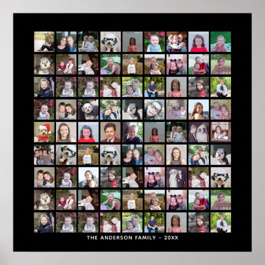 81 Square Photo Collage Grid met tekst - zwart Poster (Voorkant)