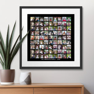 81 Square Photo Collage Grid met tekst - zwart Poster