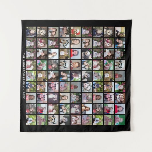 81 Square Photo Collage Grid met tekst - zwart Wandkleed (Voorkant (horizontaal))