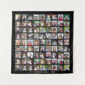 81 Square Photo Collage Grid met tekst - zwart Wandkleed (Voorkant)