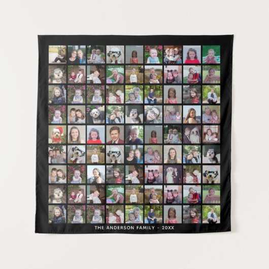 81 Square Photo Collage Grid met tekst - zwart Wandkleed (Voorkant)