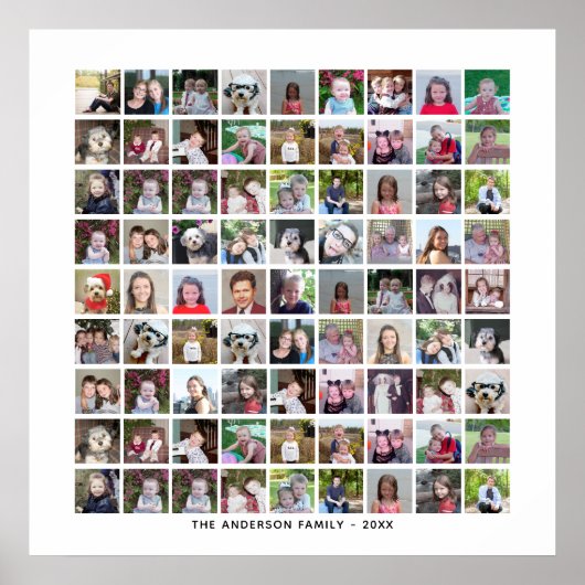 81 Vierkante Foto Collage Grid met Tekst - wit Poster (Voorkant)