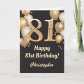 81e Birthday Black en Gold Balloons Confetti Kaart (Voorkant)