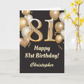 81e Birthday Black en Gold Balloons Confetti Kaart (Gele Bloem)
