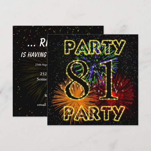 81e uitnodiging voor verjaardagsfeestje met vuurwe (Voorkant / Achterkant)
