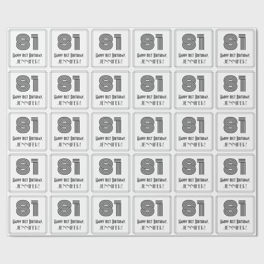 81e verjaardag: Art Deco geïnspireerde stijl "81"  Cadeaupapier (Vlak)