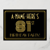 81e verjaardag — Art Deco Style "81" + Naam Folie Uitnodiging (Voorkant)