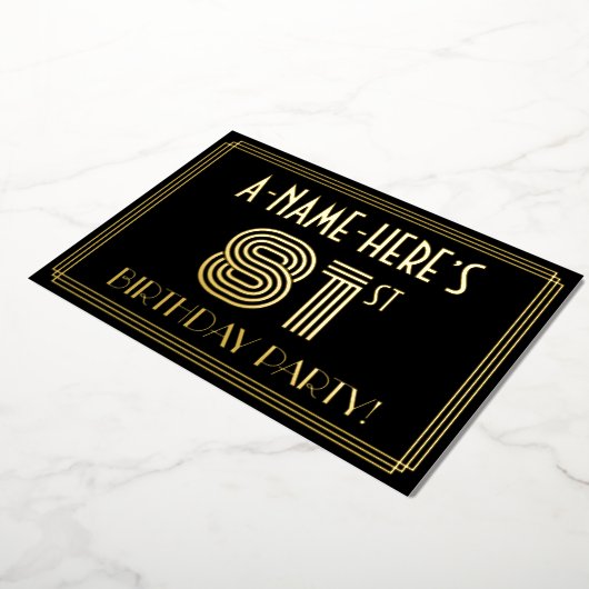 81e verjaardag — Art Deco Style "81" + Naam Folie Uitnodiging (Gedraaid)