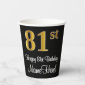 81e verjaardag - Elegante luxe Faux Gold look # Papieren Bekers (Voorkant)