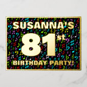 81e verjaardag — Fun, Colorful Music Symbols Folie Uitnodiging (Voorkant)