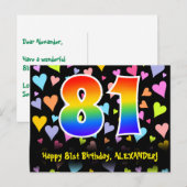 81e verjaardag: Fun Hearts-patroon, Regenboog 81 Briefkaart (Voorkant / Achterkant)
