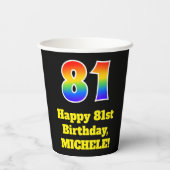 81e verjaardag: Kleurrijk, Leuk, Opwindend, Regenb Papieren Bekers (Achterkant)