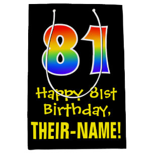 81e verjaardag: Leuk, Vet, Kleurrijk, Regenboog "8 Medium Cadeauzakje