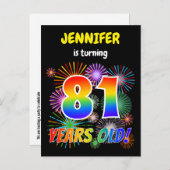 81e verjaardag - Leuk vuurwerk, Rainbow Look "81" Briefkaart (Voorkant / Achterkant)