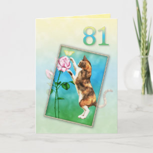 81e verjaardag met een speelse kat kaart