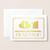 81e verjaardag; naam + Art Deco geïnspireerd look  Folie Kaarten (Voorkant met envelop)