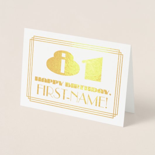 81e verjaardag; naam + Art Deco geïnspireerd look  Folie Kaarten (Voorkant)